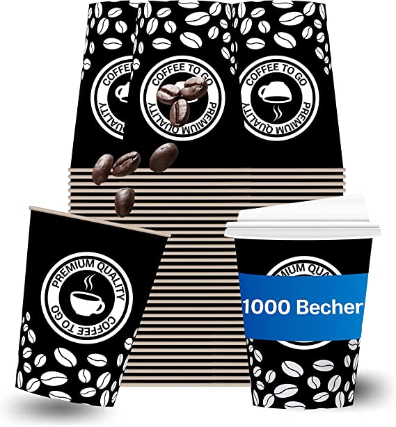Premium Einweg Kaffeebecher Pappbecher 200ml 0,2l 8oz - Coffee to go Becher Einwegbecher | mit/ohne Deckel | Geschmacksneutral (100 Pappbecher)