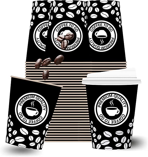 Premium Einweg Kaffeebecher Pappbecher 200ml 0,2l 8oz - Coffee to go Becher Einwegbecher | mit/ohne Deckel | Geschmacksneutral (100 Pappbecher)