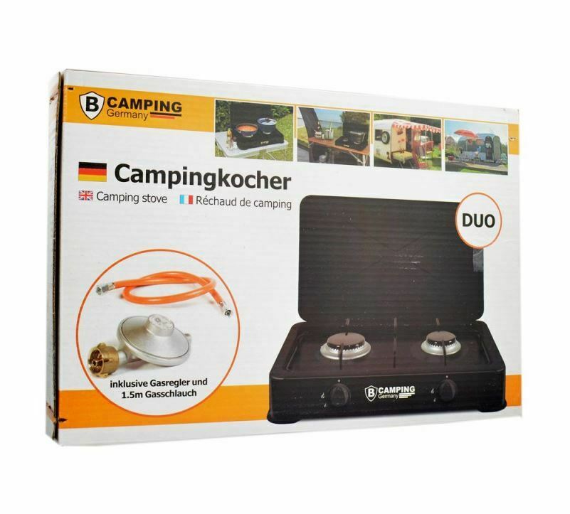 B-Camping 2 flammiger Gaskocher Campingkocher inkl. 1.50m Gasschlauch und Gasregler